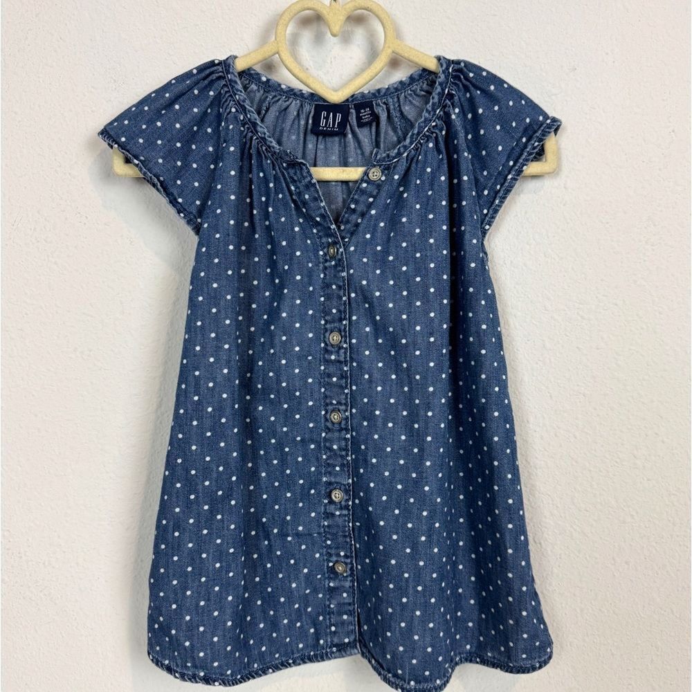 GAP Blue Polka Dot Button-Up Chanbray Dress 18-24mos